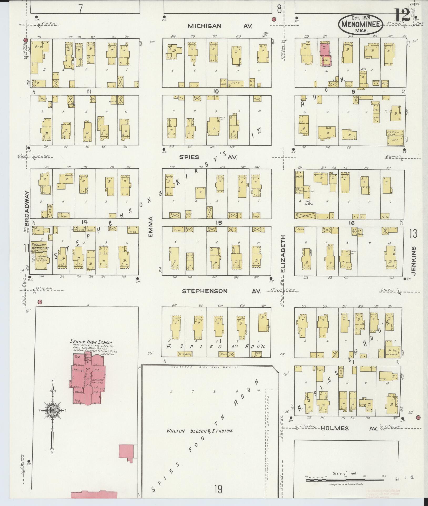 Sanborn Fire Insurance Map from Menominee, Menominee County, Michigan (1921), Sheet #0012 - Complete Map Set gallery image, historic Sanborn map, vintage wall art, Michigan Michigan