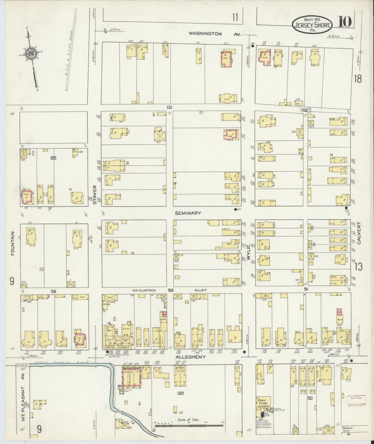 Sanborn Fire Insurance Map from Jersey Shore, Lycoming County, Pennsylvania (1913), Sheet #0010 - Historic Sanborn Fire Insurance Map Print, vintage old map wall art, antique decor, genealogy gift, Pennsylvania Pennsylvania map