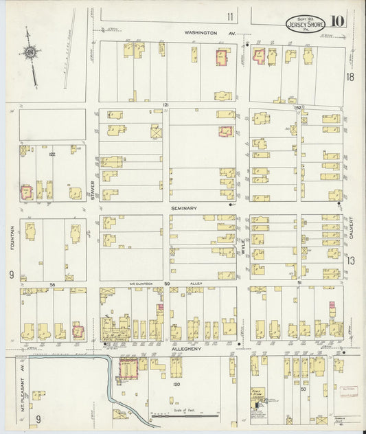 Sanborn Fire Insurance Map from Jersey Shore, Lycoming County, Pennsylvania (1913), Sheet #0010 - Historic Sanborn Fire Insurance Map Print, vintage old map wall art, antique decor, genealogy gift, Pennsylvania Pennsylvania map
