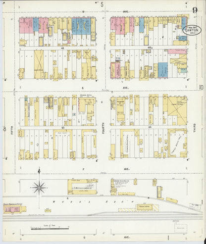 Sanborn Fire Insurance Map from Lawton, Comanche County, Oklahoma (1907), Sheet #0009 - Complete Map Set gallery image, historic Sanborn map, vintage wall art, Oklahoma Oklahoma