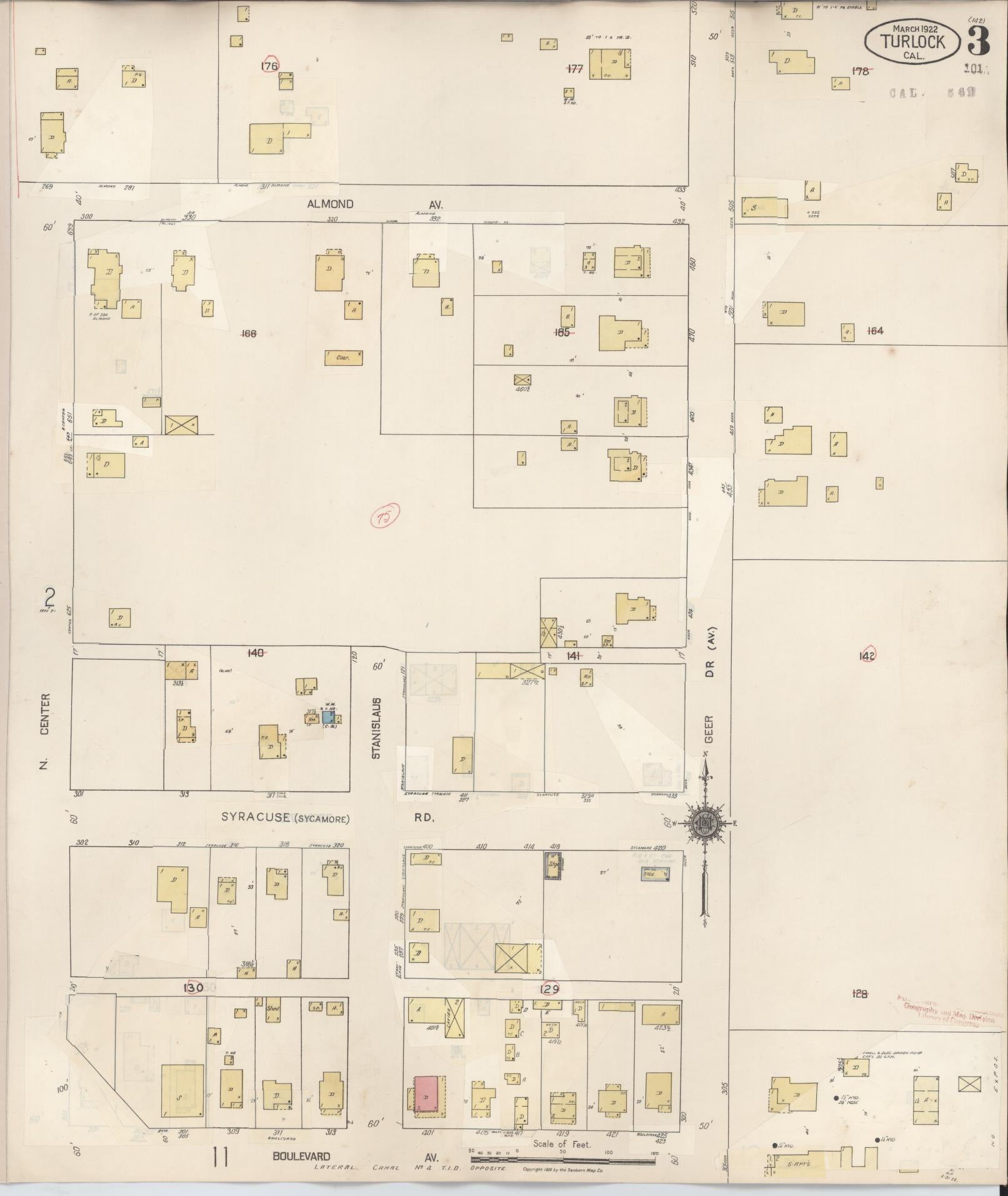 Sanborn Fire Insurance Map from Turlock, Stanislaus County, California (1943), Sheet #0003 - Complete Map Set gallery image, historic Sanborn map, vintage wall art, California California