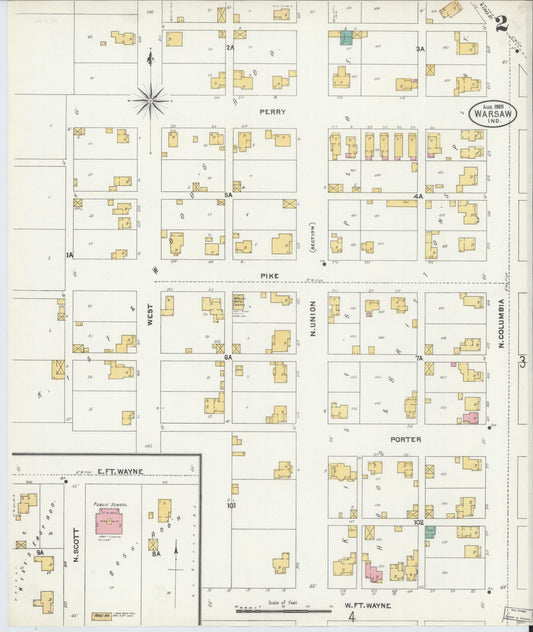 Sanborn Fire Insurance Map from Warsaw, Kosciusko County, Indiana (1905), Sheet #0002 - Historic Sanborn Fire Insurance Map Print, vintage old map wall art, antique decor, genealogy gift, Indiana Indiana map