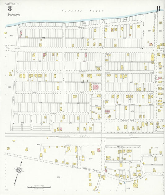 Sanborn Fire Insurance Map from Dunbar, Kanawha County, West Virginia (1933), Sheet #0008 - Historic Sanborn Fire Insurance Map Print, vintage old map wall art, antique decor, genealogy gift, West Virginia West Virginia map