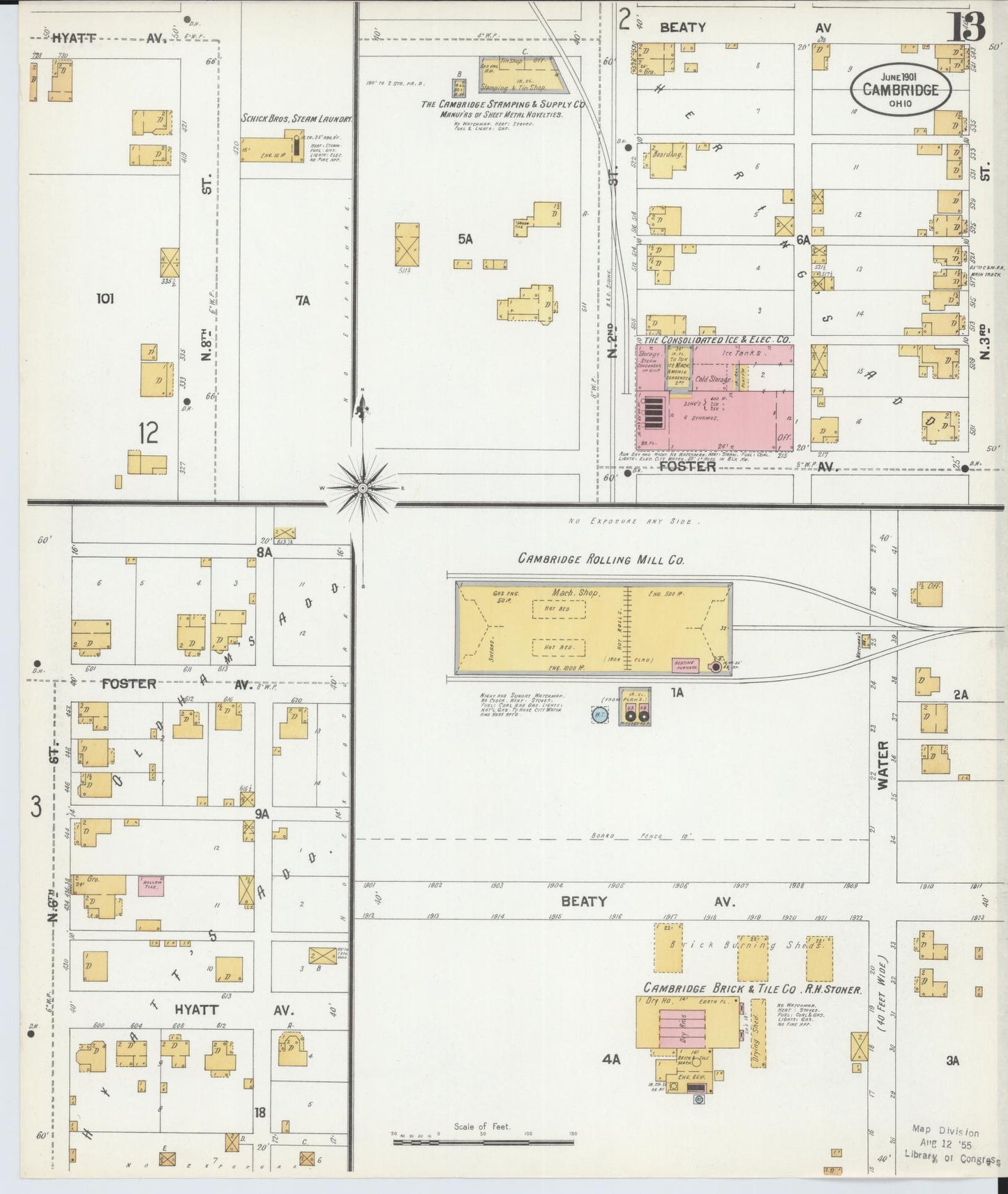 Sanborn Fire Insurance Map from Cambridge, Guernsey County, Ohio (1901), Sheet #0013 - Complete Map Set gallery image, historic Sanborn map, vintage wall art, Ohio Ohio