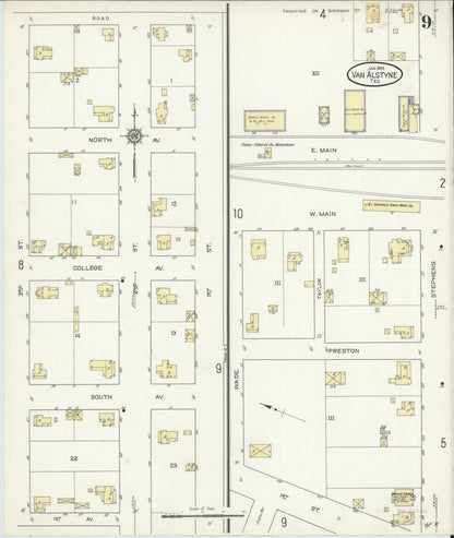 Sanborn Fire Insurance Map from Van Alstyne, Grayson County, Texas (1914), Sheet #0009 - Historic Sanborn Fire Insurance Map Print, vintage old map wall art, antique decor, genealogy gift, Texas Texas map