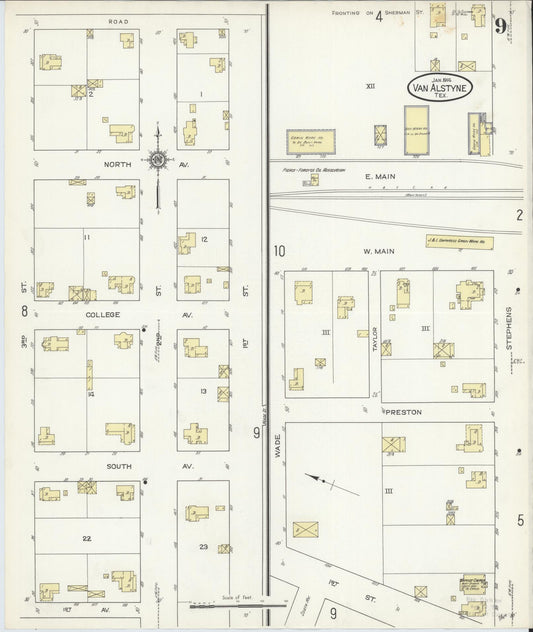 Sanborn Fire Insurance Map from Van Alstyne, Grayson County, Texas (1914), Sheet #0009 - Historic Sanborn Fire Insurance Map Print, vintage old map wall art, antique decor, genealogy gift, Texas Texas map