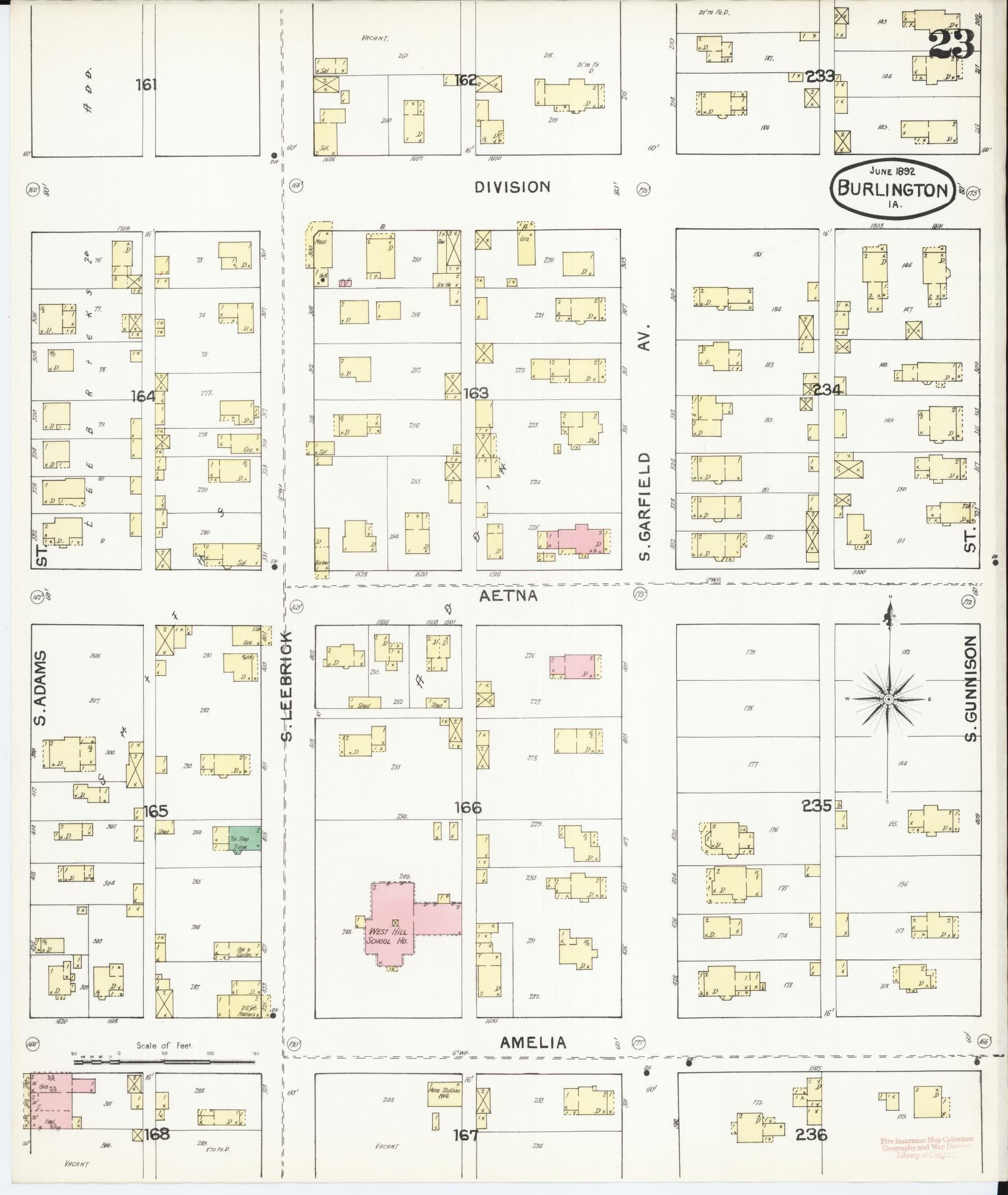 Sanborn Fire Insurance Map from Burlington, Des Moines County, Iowa (1892), Sheet #0023 - Historic Sanborn Fire Insurance Map Print, vintage old map wall art