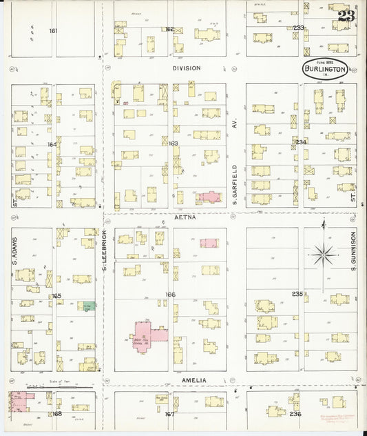 Sanborn Fire Insurance Map from Burlington, Des Moines County, Iowa (1892), Sheet #0023 - Historic Sanborn Fire Insurance Map Print, vintage old map wall art