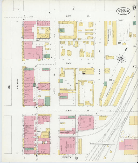 Sanborn Fire Insurance Map from Corsicana, Navarro County, Texas (1905), Sheet #0009 - Historic Sanborn Fire Insurance Map Print, vintage old map wall art, antique decor, genealogy gift, Texas Texas map