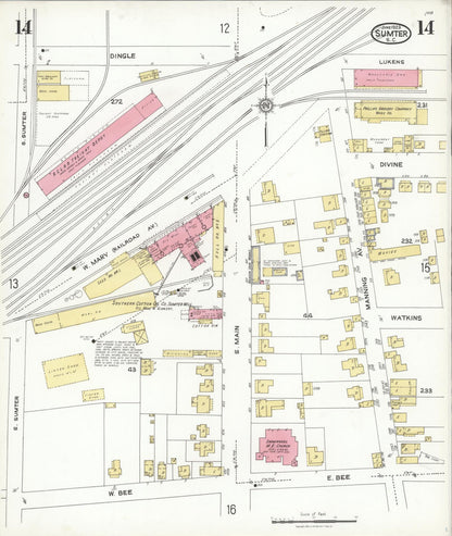 Sanborn Fire Insurance Map from Sumter, Sumter County, South Carolina (1923), Sheet #0014 - Complete Map Set gallery image, historic Sanborn map, vintage wall art, South Carolina South Carolina