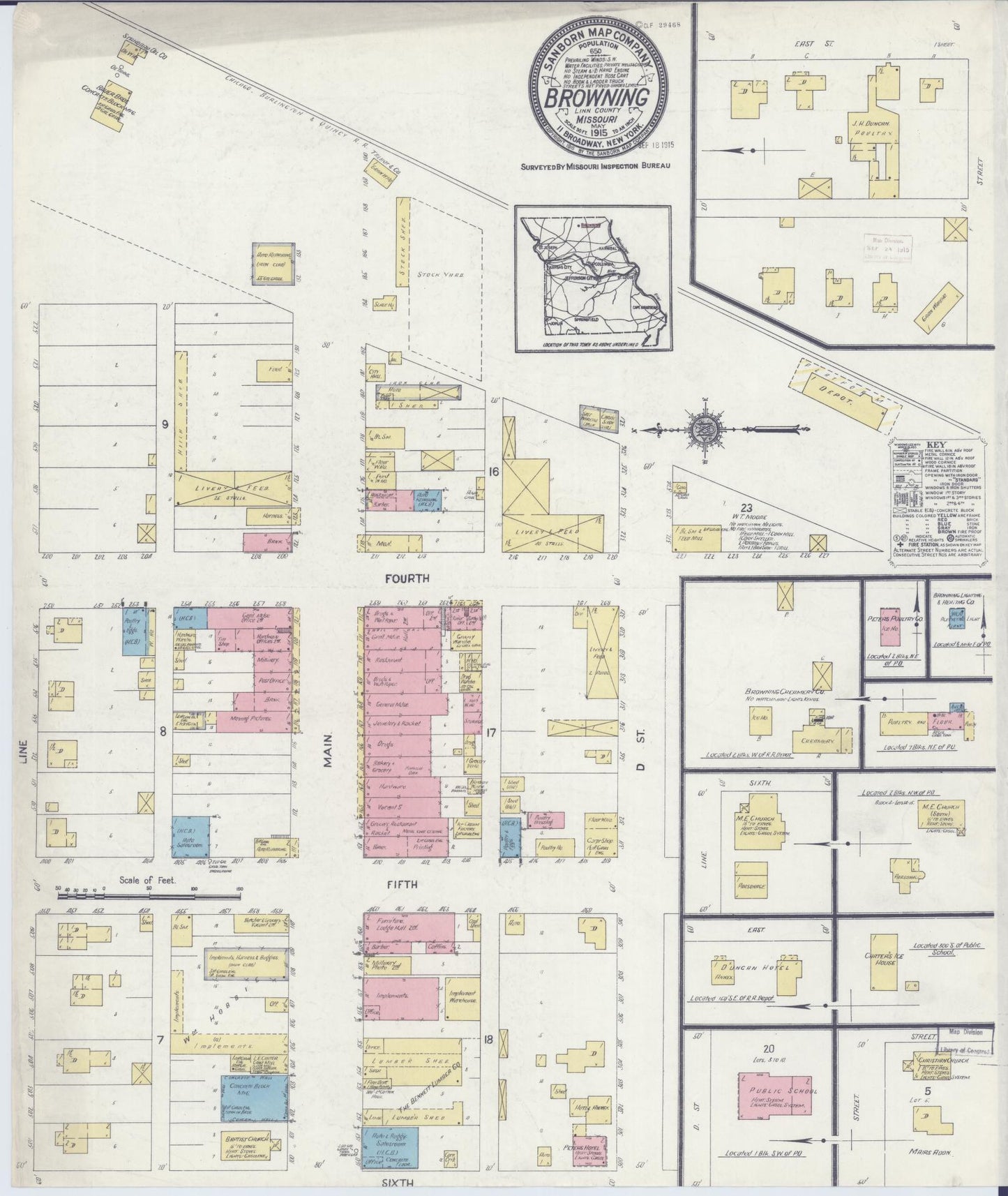 Sanborn Fire Insurance Map from Browning, Linn County, Missouri (1915), Sheet #0001 - Historic Sanborn Fire Insurance Map Print, vintage old map wall art, antique decor, genealogy gift, Missouri Missouri map