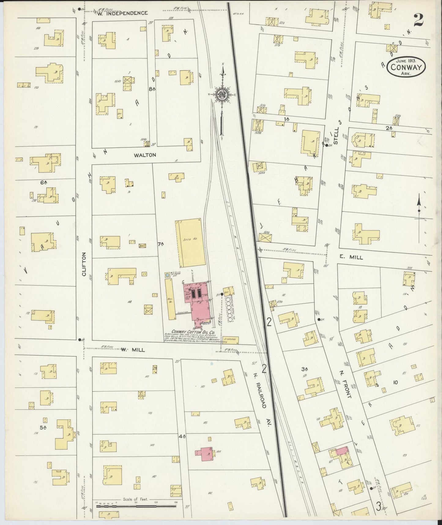 Sanborn Fire Insurance Map from Conway, Faulkner County, Arkansas (1913), Sheet #0002 - Complete Map Set gallery image, historic Sanborn map, vintage wall art, Arkansas Arkansas