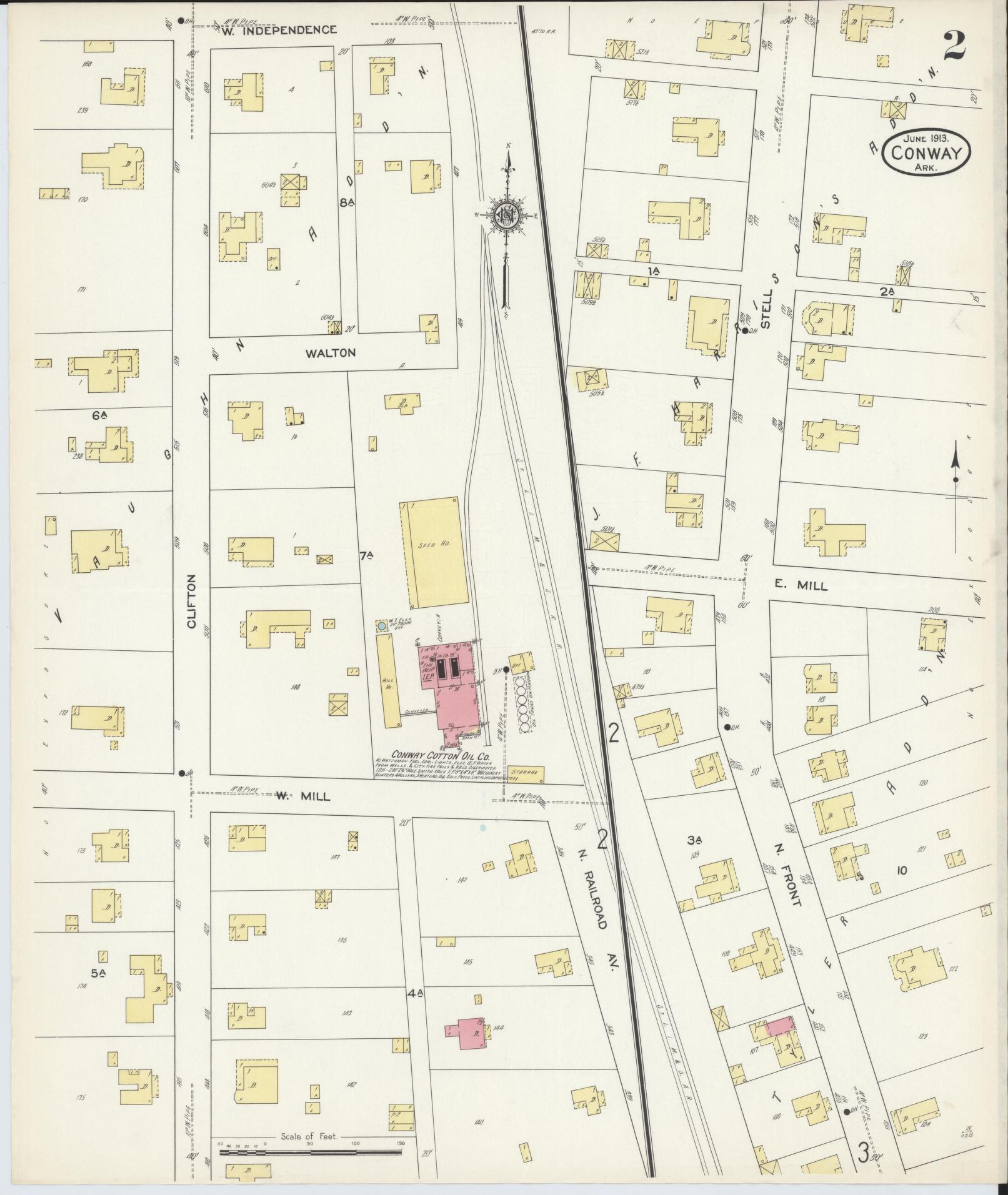 Sanborn Fire Insurance Map from Conway, Faulkner County, Arkansas (1913), Sheet #0002 - Complete Map Set gallery image, historic Sanborn map, vintage wall art, Arkansas Arkansas