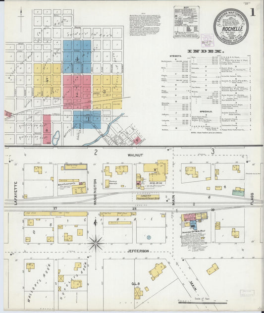 Sanborn Fire Insurance Map from Rochelle, Ogle County, Illinois (1904), Sheet #0001 - Historic Sanborn Fire Insurance Map Print, vintage old map wall art, antique decor, genealogy gift, Illinois Illinois map