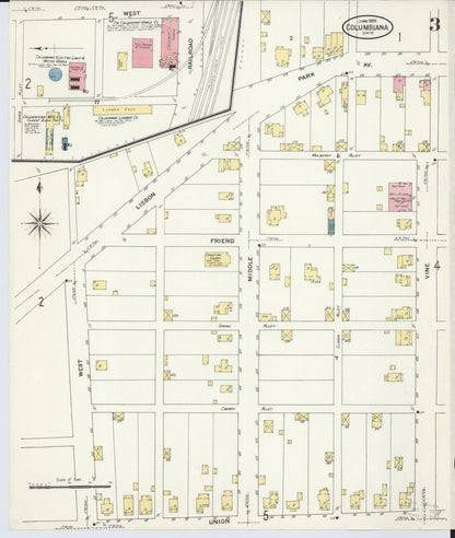 Sanborn Fire Insurance Map from Columbiana, Columbiana County, Ohio (1909), Sheet #0003 - Historic Sanborn Fire Insurance Map Print, vintage old map wall art, antique decor, genealogy gift, Ohio Ohio map
