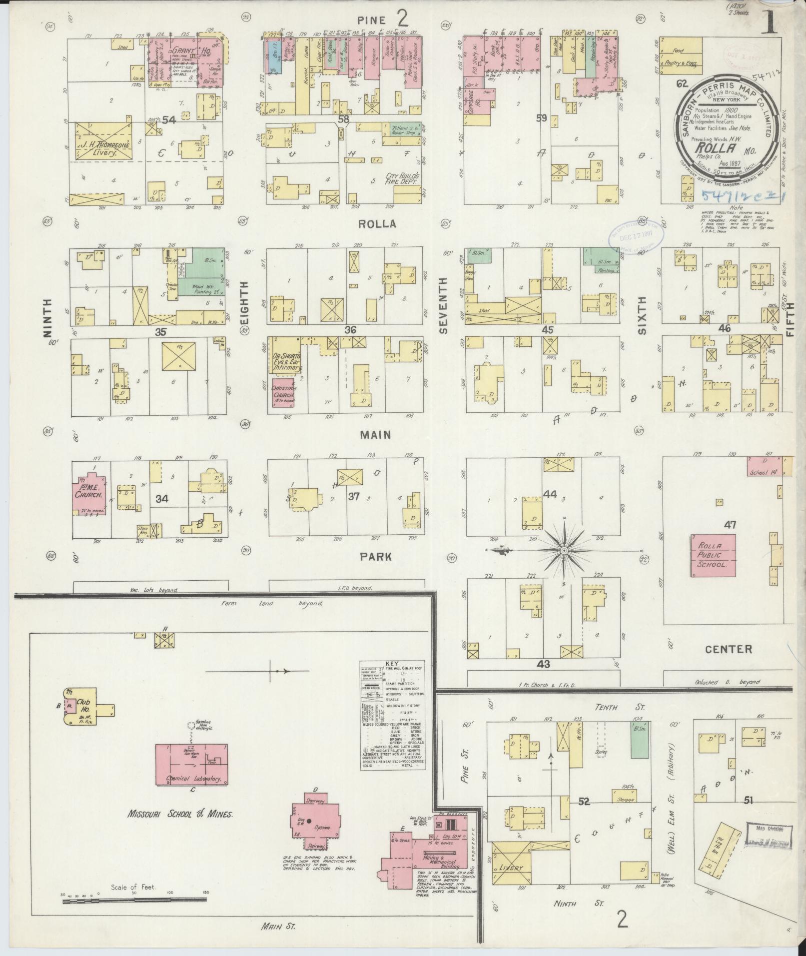 Sanborn Fire Insurance Map from Rolla, Phelps County, Missouri (1897), Sheet #0001 - Complete Map Set gallery image, historic Sanborn map, vintage wall art, Missouri Missouri
