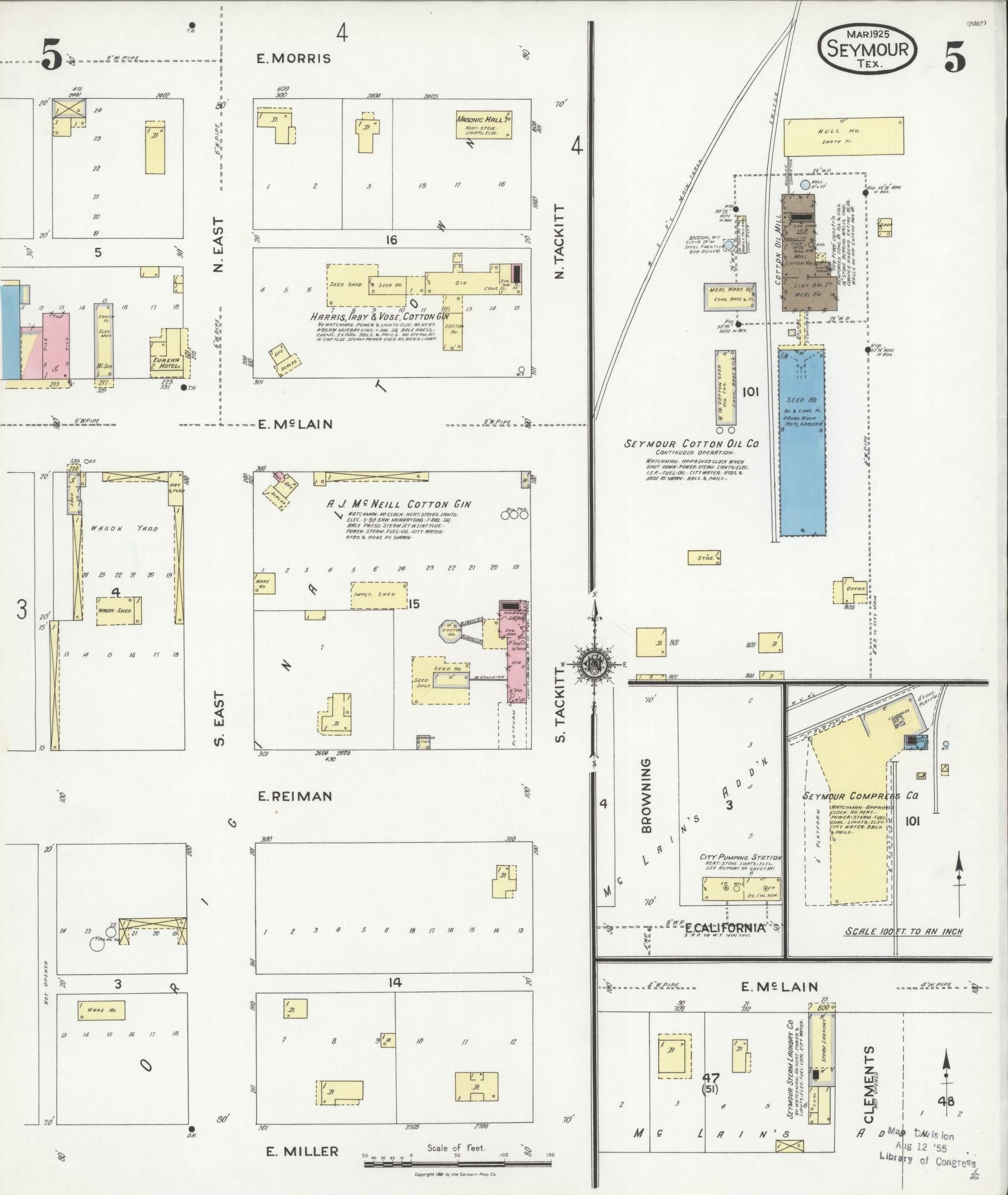 Sanborn Fire Insurance Map from Seymour, Baylor County, Texas (1925), Sheet #0005 - Complete Map Set gallery image, historic Sanborn map, vintage wall art, Texas Texas