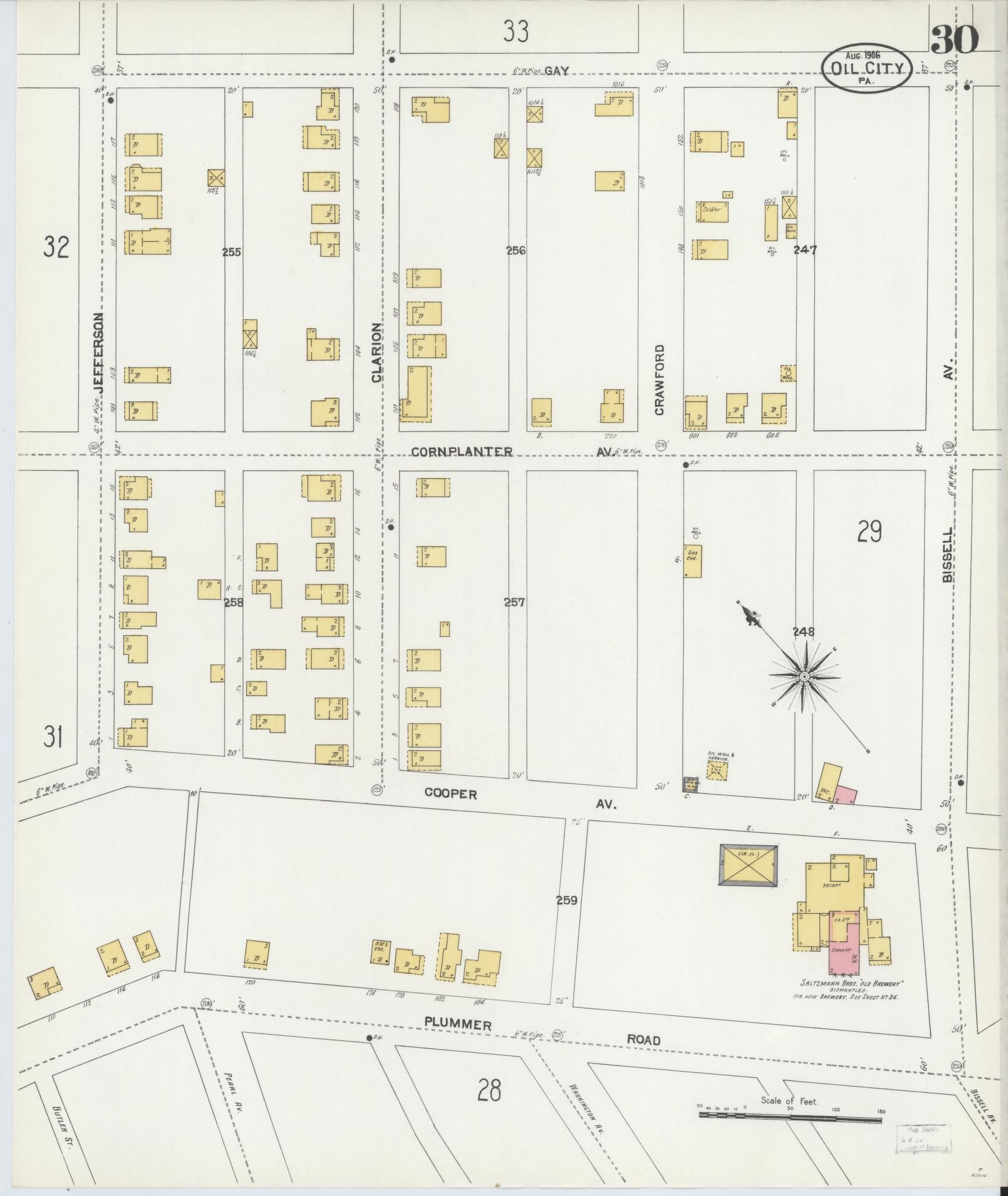 Sanborn Fire Insurance Map from Oil City, Venango County, Pennsylvania (1906), Sheet #0030 - Complete Map Set gallery image, historic Sanborn map, vintage wall art, Pennsylvania Pennsylvania