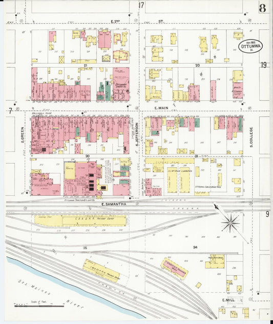 Sanborn Fire Insurance Map from Ottumwa, Wapello County, Iowa (1902), Sheet #0008 - Historic Sanborn Fire Insurance Map Print, vintage old map wall art