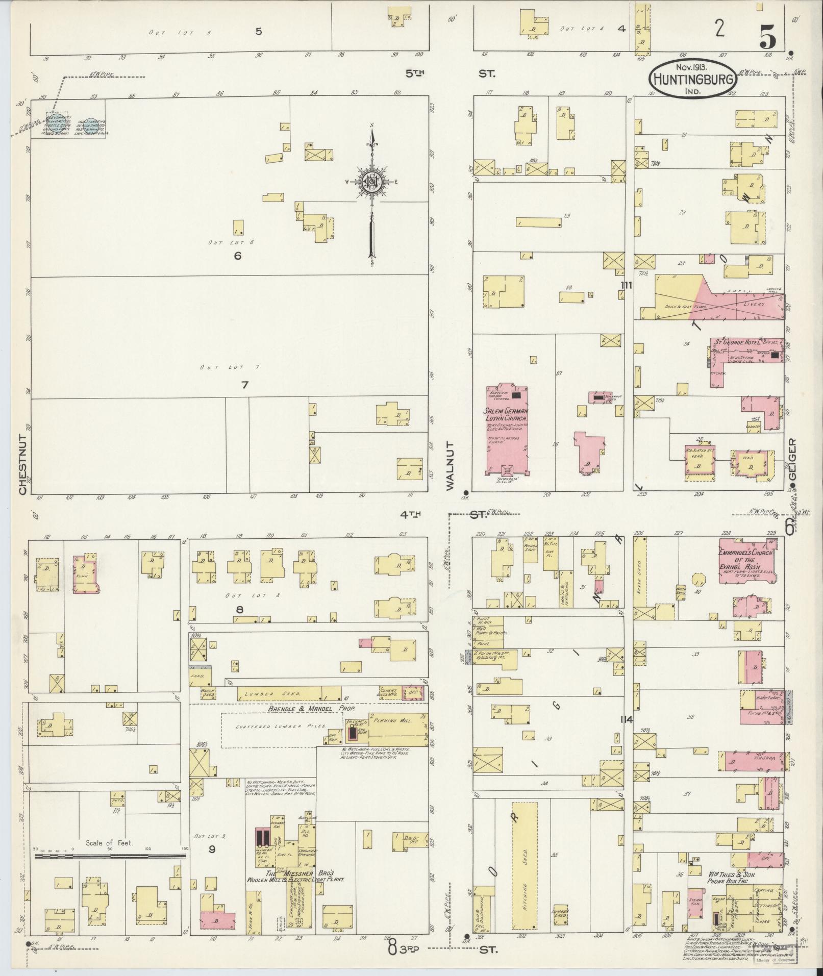 Sanborn Fire Insurance Map from Huntingburg, Dubois County, Indiana (1913), Sheet #0005 - Complete Map Set gallery image, historic Sanborn map, vintage wall art, Indiana Indiana
