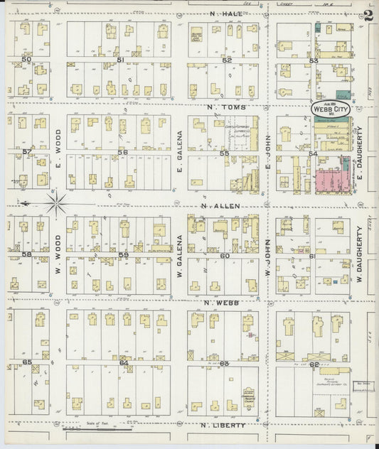 Sanborn Fire Insurance Map from Webb City, Jasper County, Missouri (1891), Sheet #0002 - Historic Sanborn Fire Insurance Map Print, vintage old map wall art, antique decor, genealogy gift, Missouri Missouri map