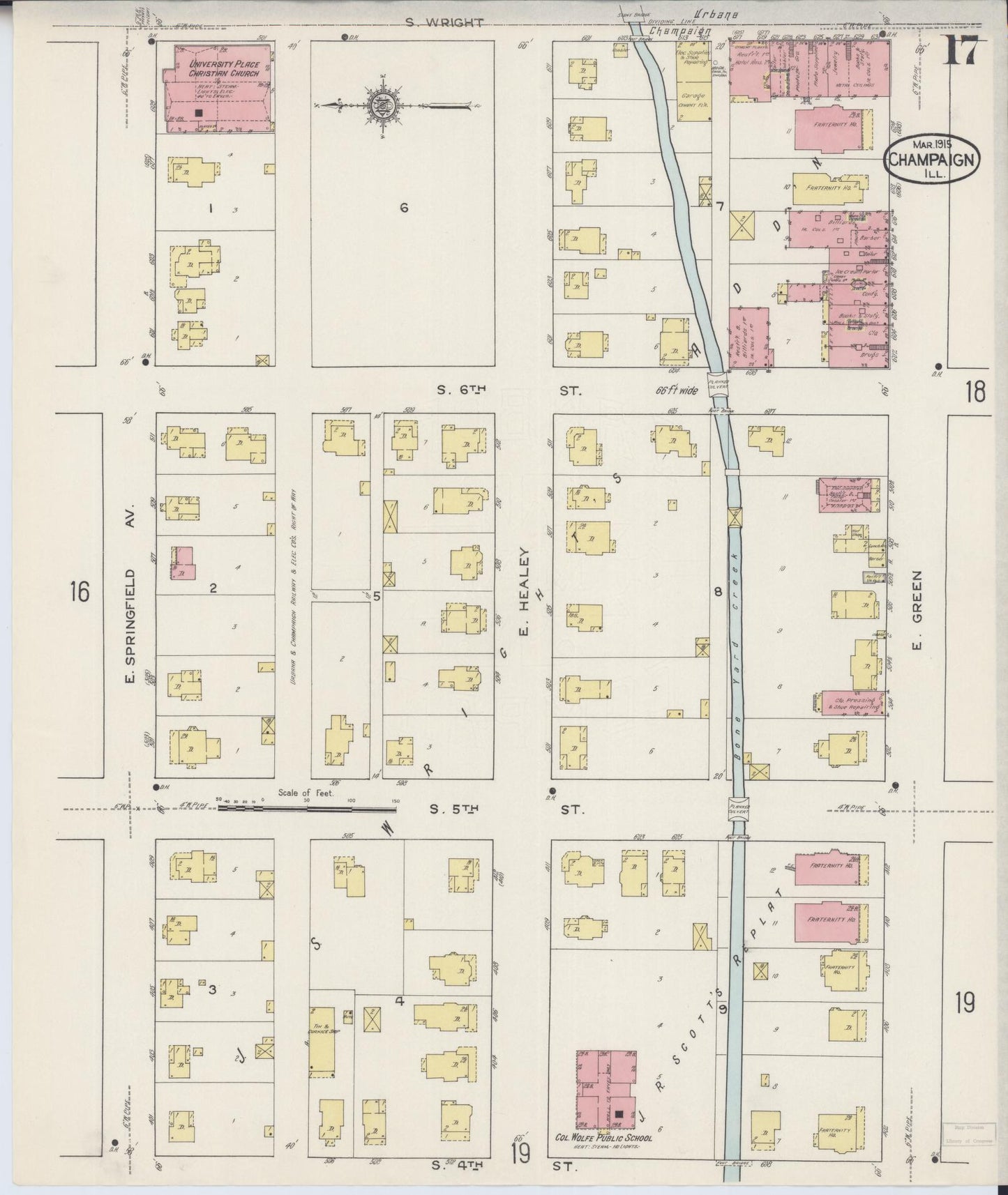 Sanborn Fire Insurance Map from Champaign, Champaign County, Illinois (1915), Sheet #0017 - Complete Map Set gallery image, historic Sanborn map, vintage wall art, Illinois Illinois