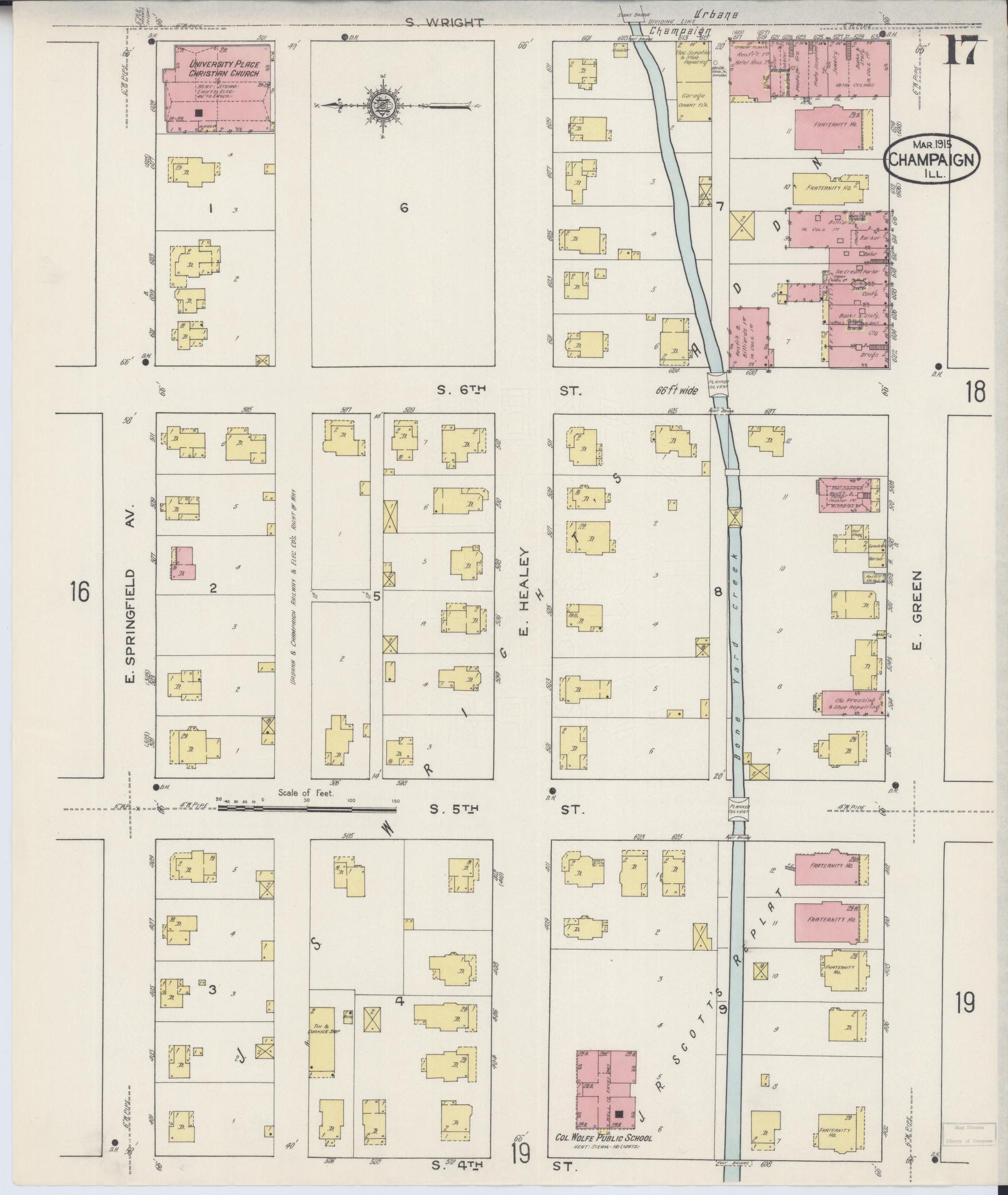 Sanborn Fire Insurance Map from Champaign, Champaign County, Illinois (1915), Sheet #0017 - Complete Map Set gallery image, historic Sanborn map, vintage wall art, Illinois Illinois