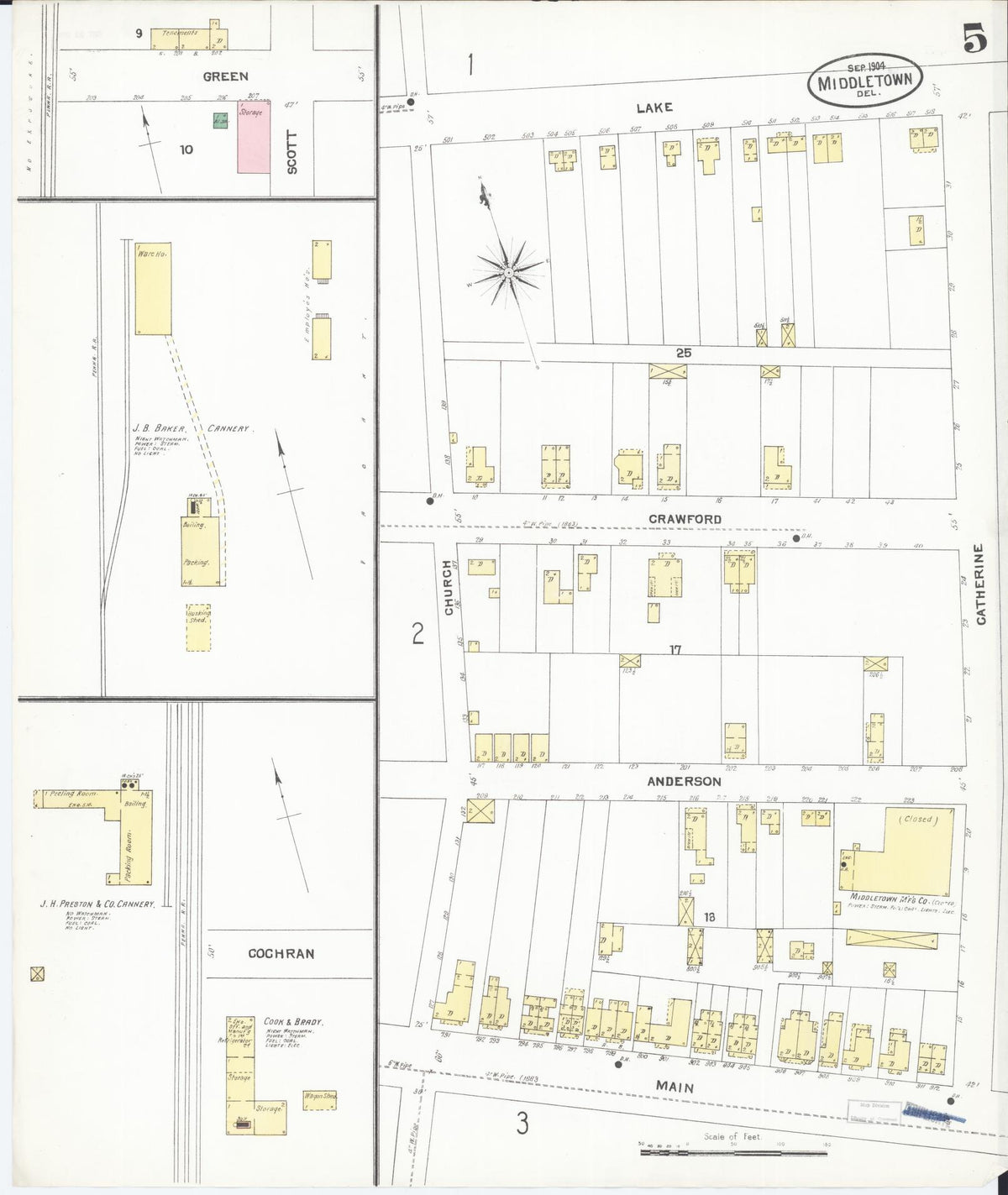 Sanborn Fire Insurance Map from Middletown, New Castle County, Delaware (1904), Sheet #0005 - Historic Sanborn Fire Insurance Map Print, vintage old map wall art, antique decor, genealogy gift, Delaware Delaware map