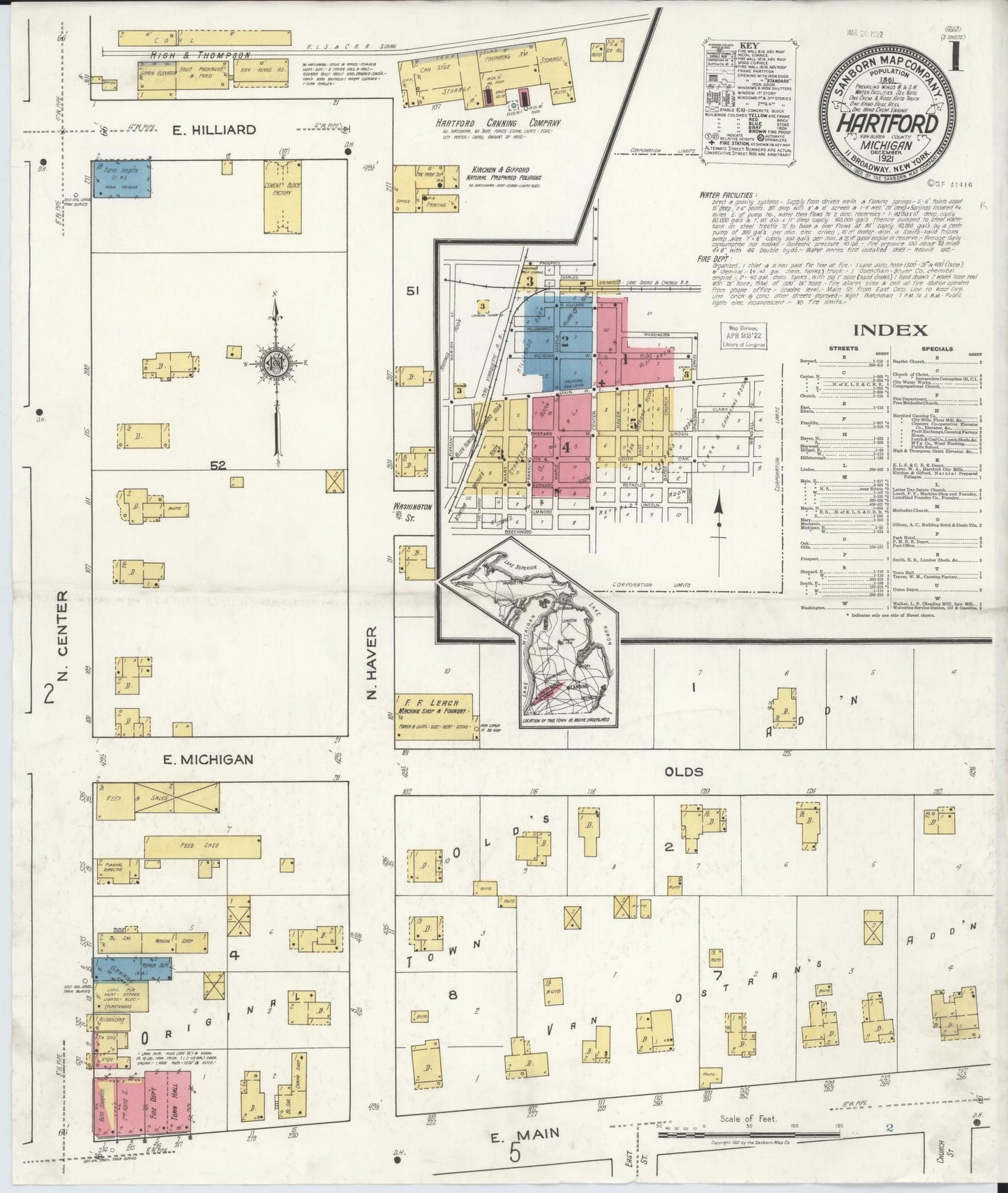 Sanborn Fire Insurance Map from Hartford, Van Buren County, Michigan (1921), Sheet #0001 - Complete Map Set gallery image, historic Sanborn map, vintage wall art, Michigan Michigan