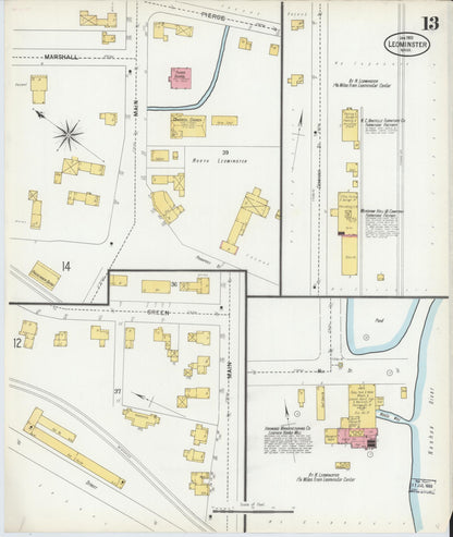 Sanborn Fire Insurance Map from Leominster, Worcester County, Massachusetts (1901), Sheet #0013 - Historic Sanborn Fire Insurance Map Print, vintage old map wall art, antique decor, genealogy gift, Massachusetts Massachusetts map