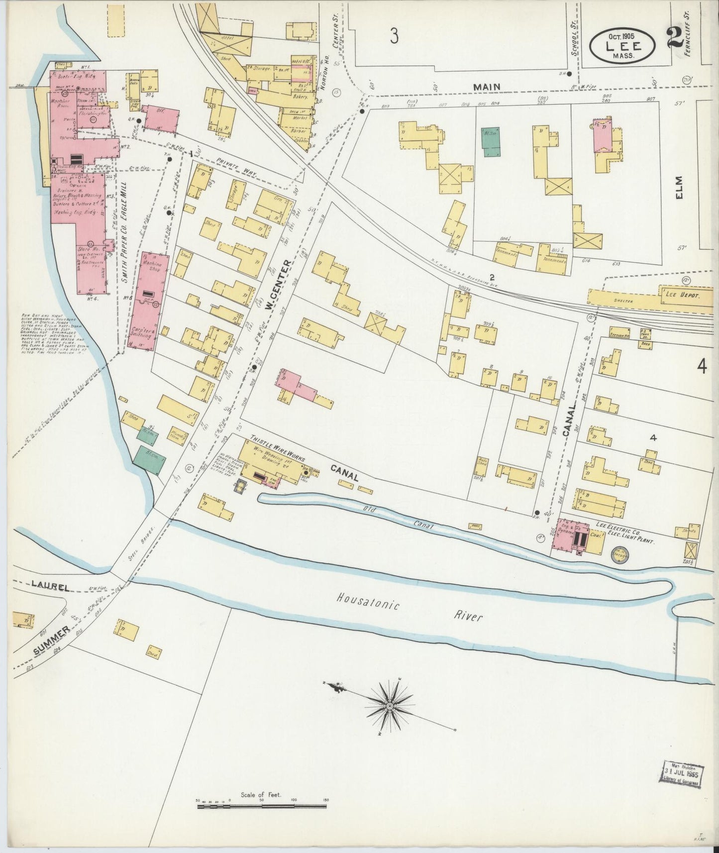 Sanborn Fire Insurance Map from Lee, Berkshire County, Massachusetts (1905), Sheet #0002 - Historic Sanborn Fire Insurance Map Print, vintage old map wall art, antique decor, genealogy gift, Massachusetts Massachusetts map