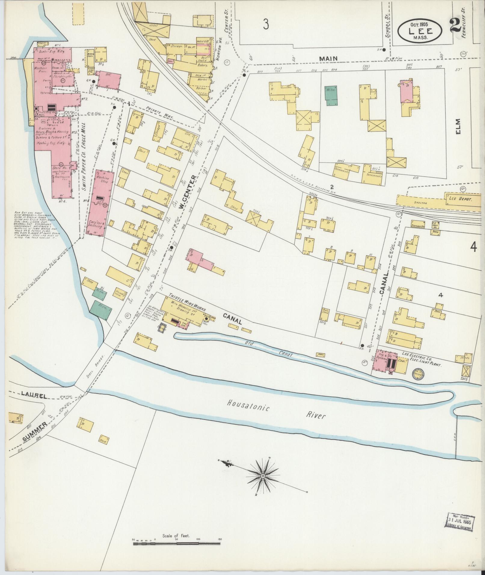 Sanborn Fire Insurance Map from Lee, Berkshire County, Massachusetts (1905), Sheet #0002 - Historic Sanborn Fire Insurance Map Print, vintage old map wall art, antique decor, genealogy gift, Massachusetts Massachusetts map