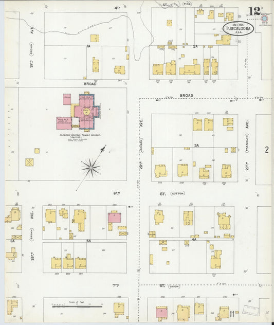 Sanborn Fire Insurance Map from Tuscaloosa, Tuscaloosa County, Alabama (1905), Sheet #0012 - Historic Sanborn Fire Insurance Map Print, vintage old map wall art, antique decor, genealogy gift, Alabama Alabama map