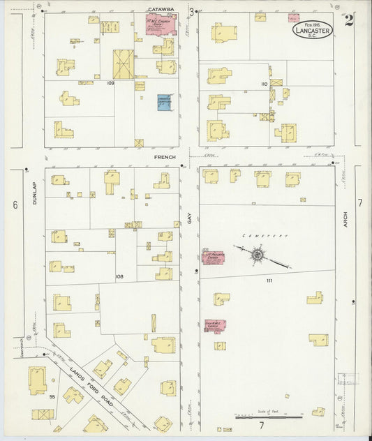 Sanborn Fire Insurance Map from Lancaster, Lancaster County, South Carolina (1916), Sheet #0002 - Historic Sanborn Fire Insurance Map Print, vintage old map wall art, antique decor, genealogy gift, South Carolina South Carolina map
