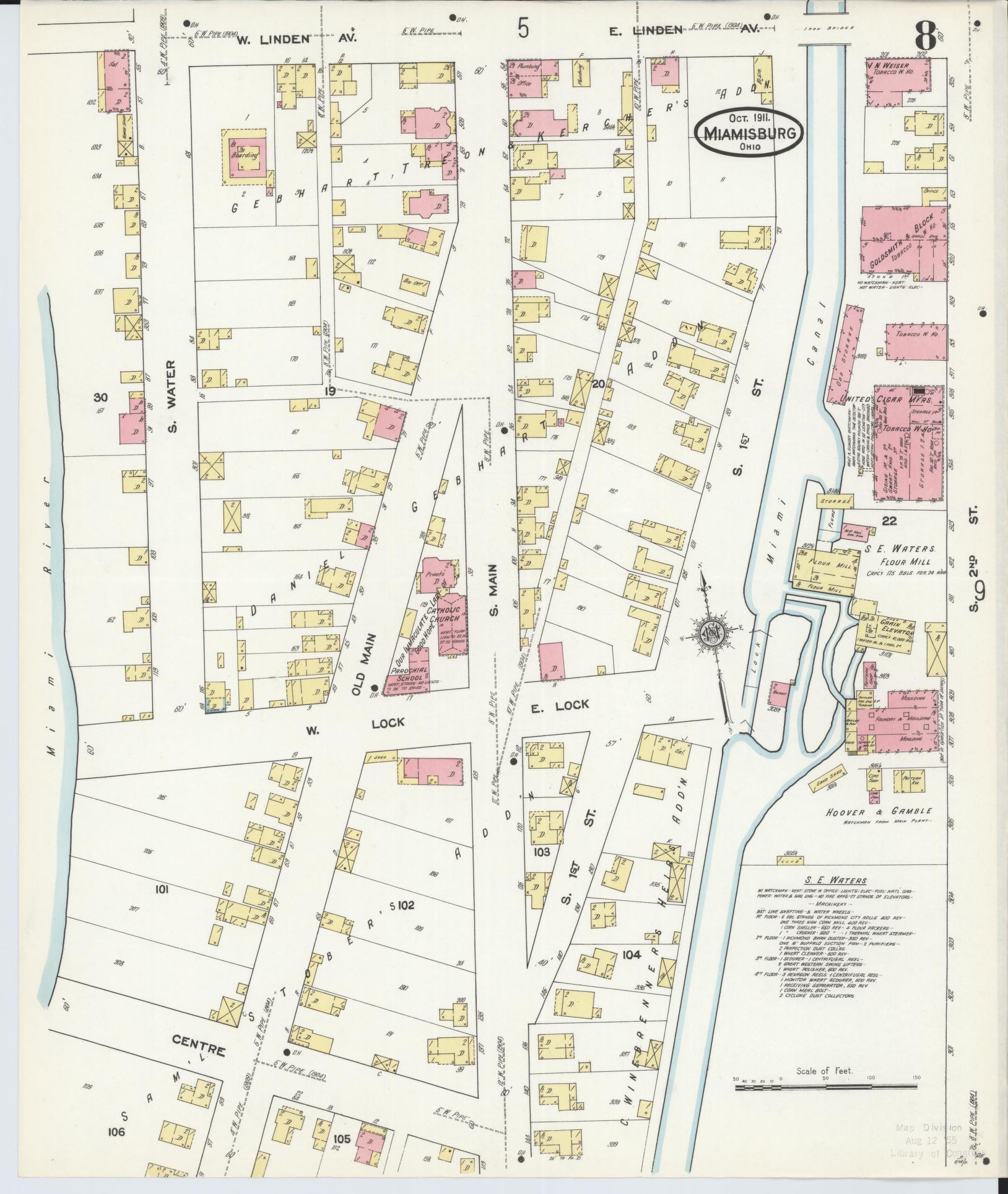 Sanborn Fire Insurance Map from Miamisburg, Montgomery County, Ohio (1911), Sheet #0008 - Historic Sanborn Fire Insurance Map Print, vintage old map wall art, antique decor, genealogy gift, Ohio Ohio map