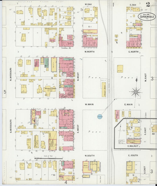 Sanborn Fire Insurance Map from Carbondale, Jackson County, Illinois (1899), Sheet #0002 - Historic Sanborn Fire Insurance Map Print, vintage old map wall art, antique decor, genealogy gift, Illinois Illinois map