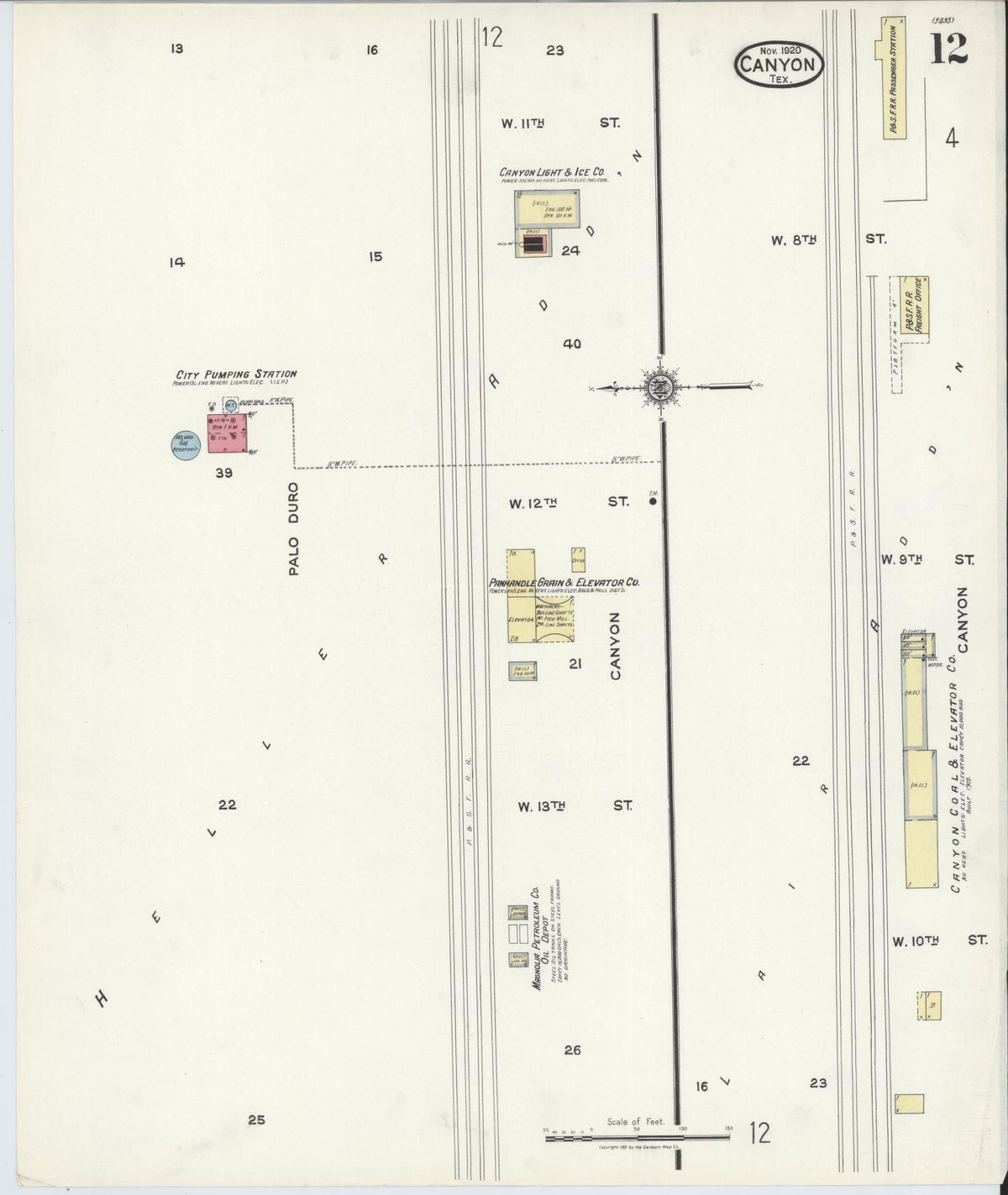 Sanborn Fire Insurance Map from Canyon, Randall County, Texas (1920), Sheet #0012 - Complete Map Set gallery image, historic Sanborn map, vintage wall art, Texas Texas
