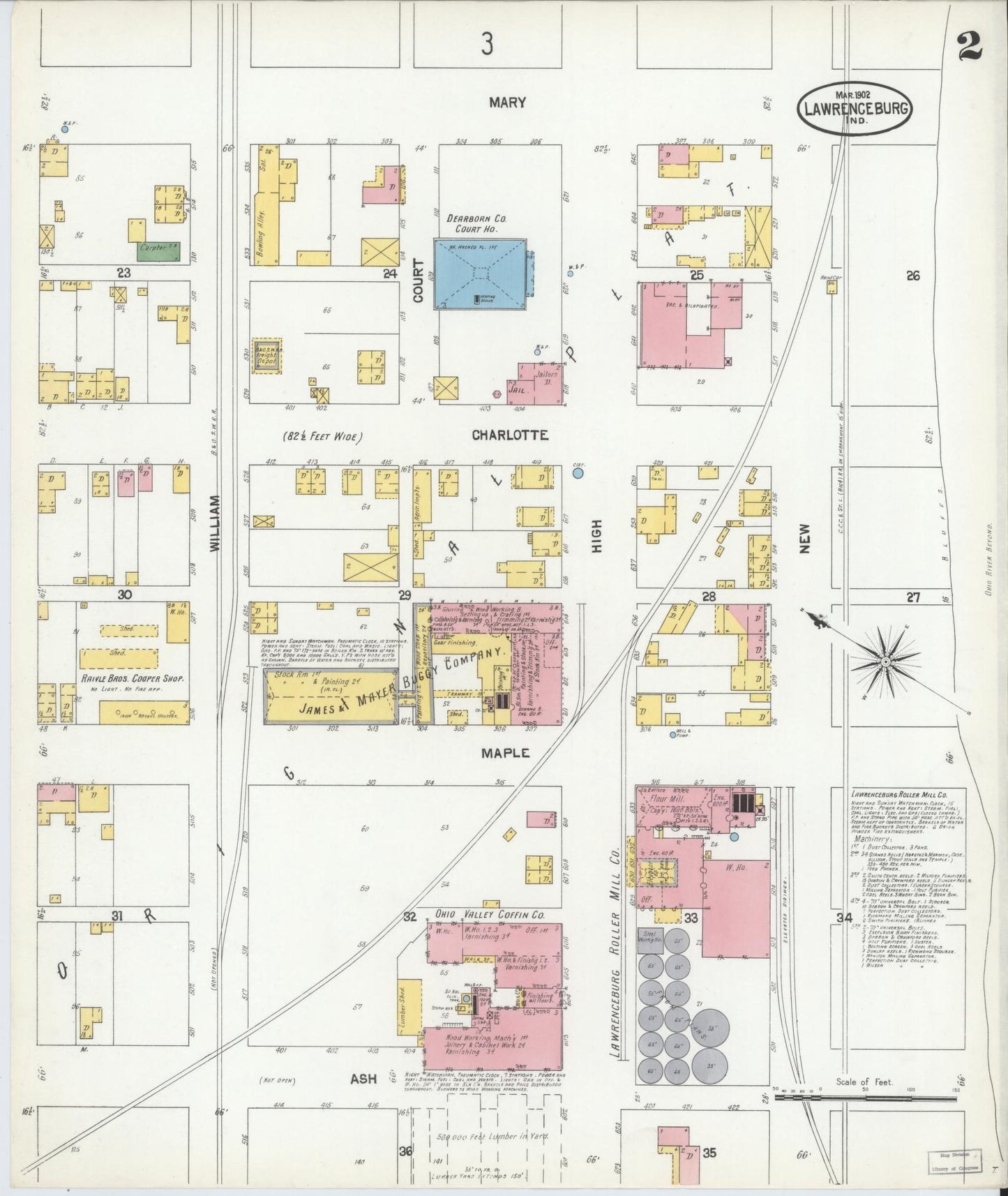 Sanborn Fire Insurance Map from Lawrenceburg, Dearborn County, Indiana (1902), Sheet #0002 - Complete Map Set gallery image, historic Sanborn map, vintage wall art, Indiana Indiana