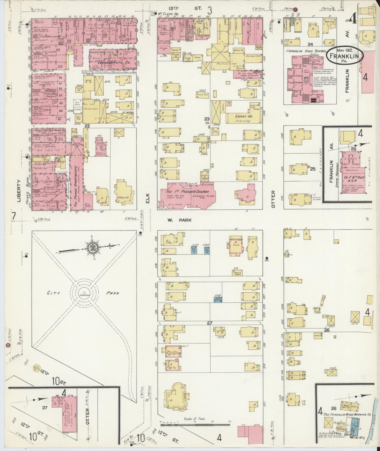 Sanborn Fire Insurance Map from Franklin, Venango County, Pennsylvania (1912), Sheet #0004 - Historic Sanborn Fire Insurance Map Print, vintage old map wall art, antique decor, genealogy gift, Pennsylvania Pennsylvania map
