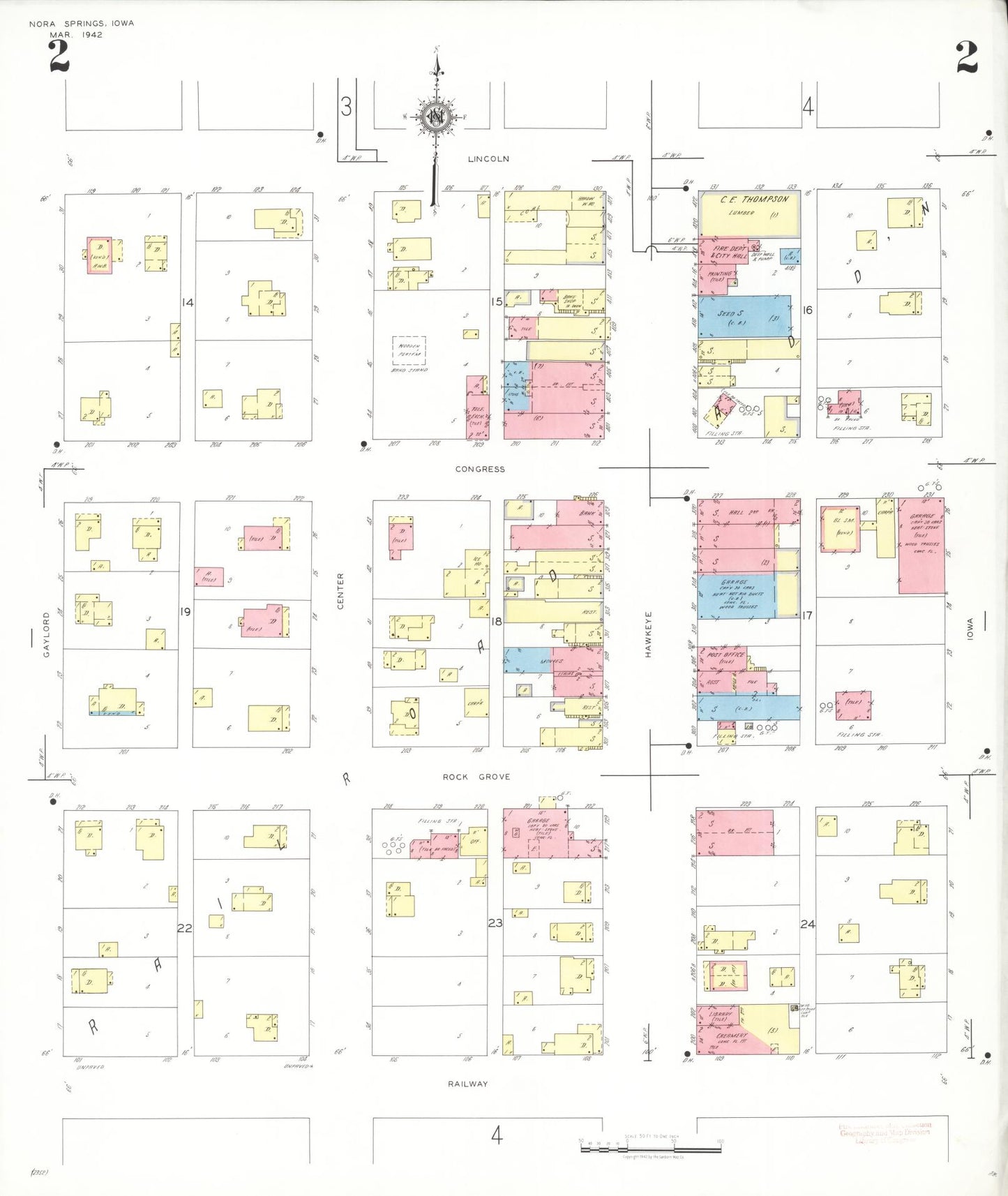 Sanborn Fire Insurance Map from Nora Springs, Floyd County, Iowa (1942), Sheet #0002 - Historic Sanborn Fire Insurance Map Print