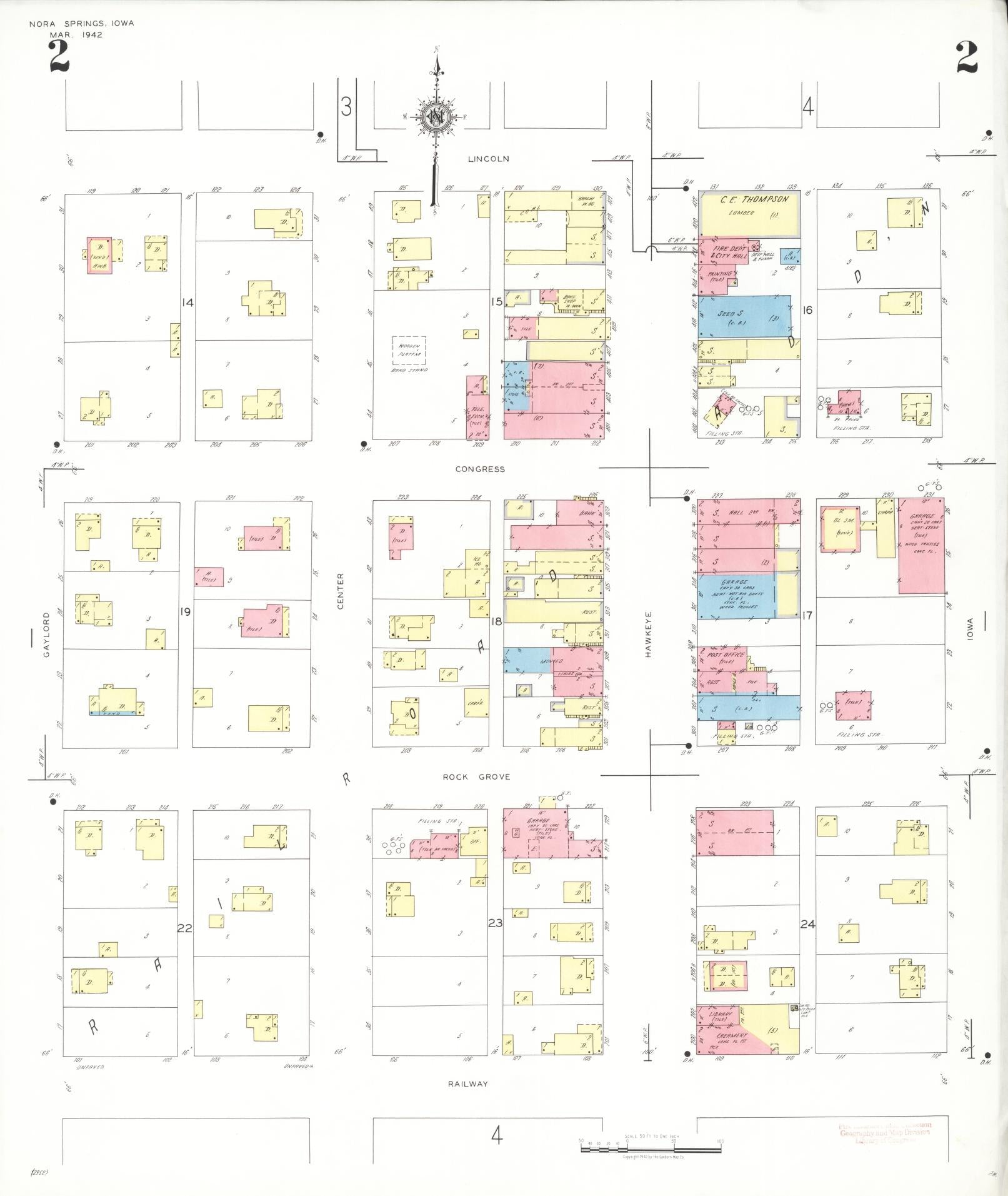 Sanborn Fire Insurance Map from Nora Springs, Floyd County, Iowa (1942), Sheet #0002 - Historic Sanborn Fire Insurance Map Print