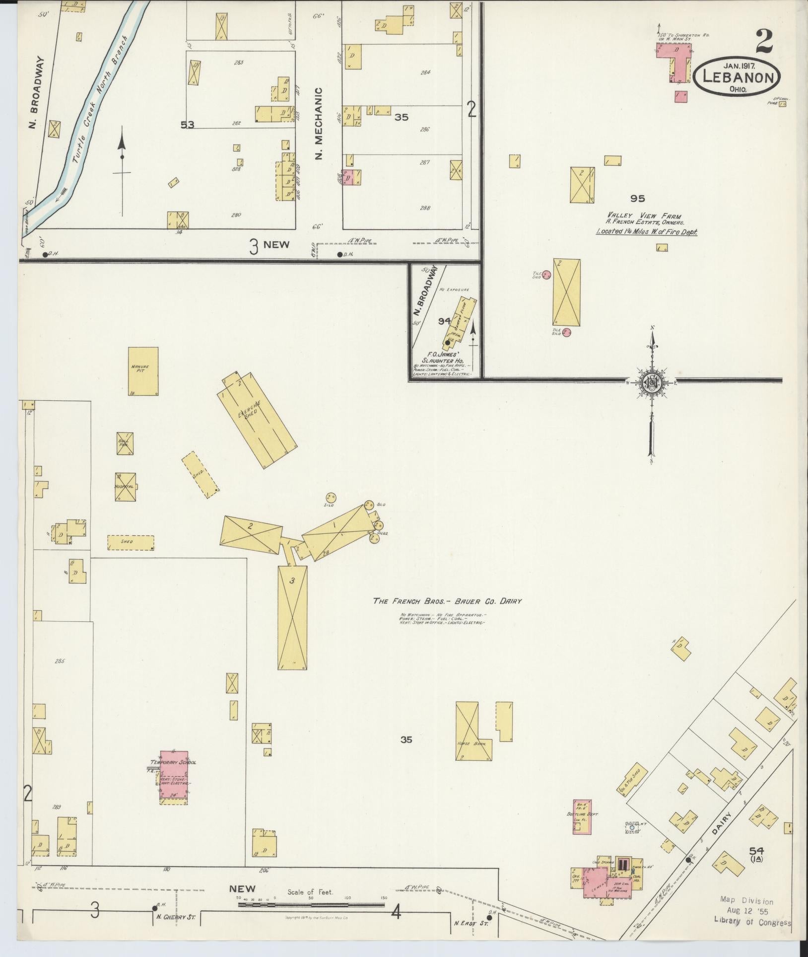 Sanborn Fire Insurance Map from Lebanon, Warren County, Ohio (1917), Sheet #0002 - Historic Sanborn Fire Insurance Map Print, vintage old map wall art, antique decor, genealogy gift, Ohio Ohio map