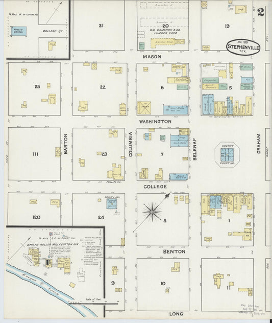 Sanborn Fire Insurance Map from Stephenville, Erath County, Texas (1891), Sheet #0002 - Historic Sanborn Fire Insurance Map Print, vintage old map wall art, antique decor, genealogy gift, Texas Texas map