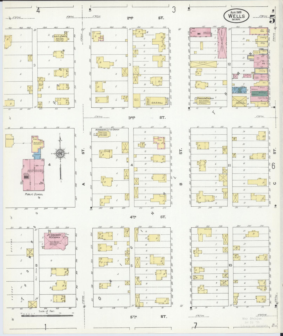 Sanborn Fire Insurance Map from Wells, Faribault County, Minnesota (1909), Sheet #0005 - Historic Sanborn Fire Insurance Map Print, vintage old map wall art, antique decor, genealogy gift, Minnesota Minnesota map