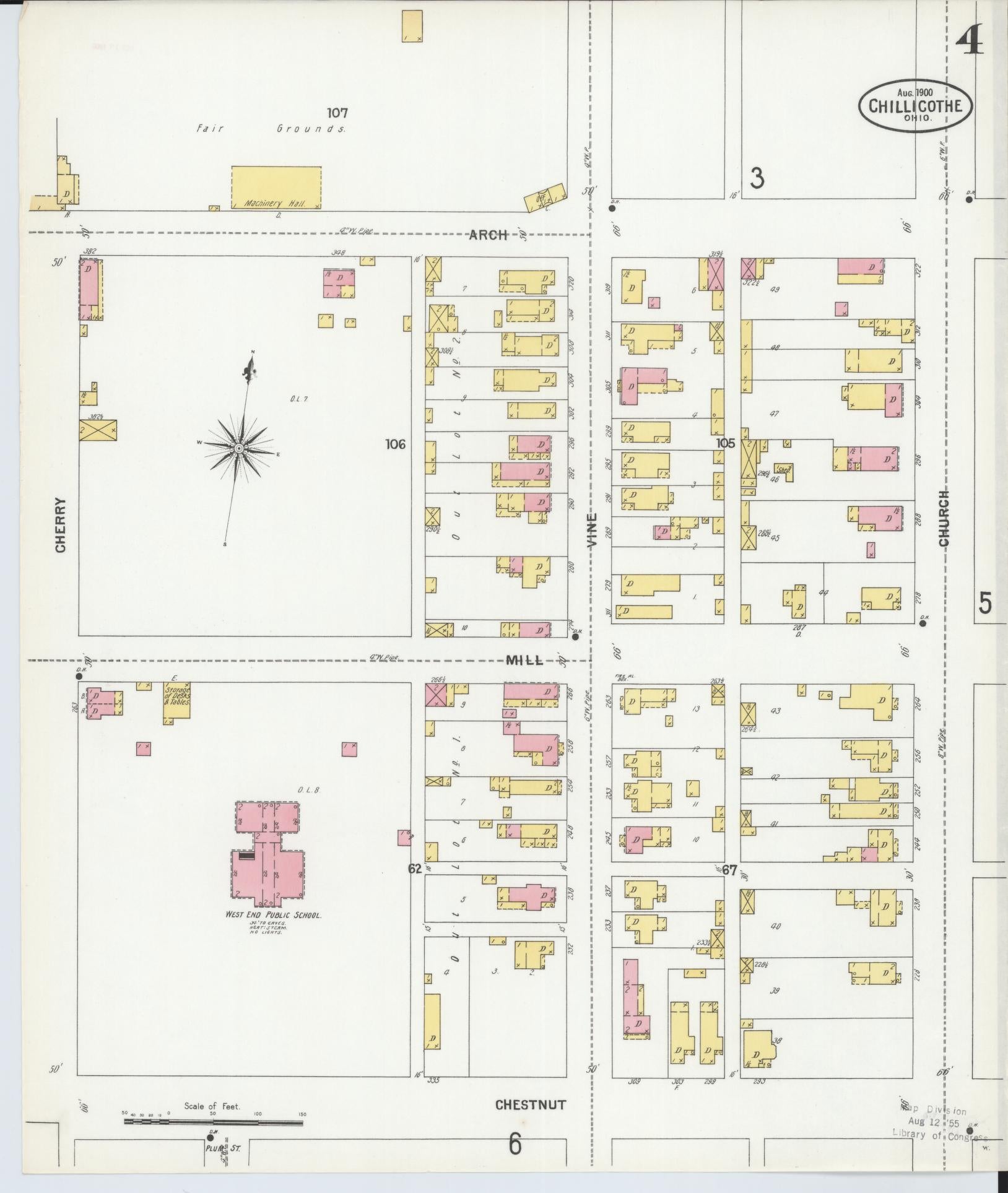 Sanborn Fire Insurance Map from Chillicothe, Ross County, Ohio (1900), Sheet #0004 - Complete Map Set gallery image, historic Sanborn map, vintage wall art, Ohio Ohio