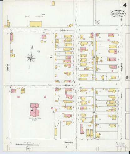 Sanborn Fire Insurance Map from Chillicothe, Ross County, Ohio (1900), Sheet #0004 - Complete Map Set gallery image, historic Sanborn map, vintage wall art, Ohio Ohio