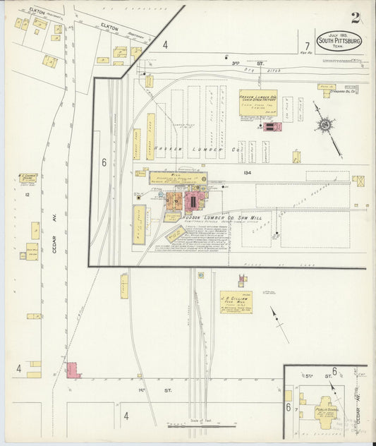 Sanborn Fire Insurance Map from South Pittsburg, Marion County, Tennessee (1913), Sheet #0002 - Historic Sanborn Fire Insurance Map Print, vintage old map wall art, antique decor, genealogy gift, Tennessee Tennessee map