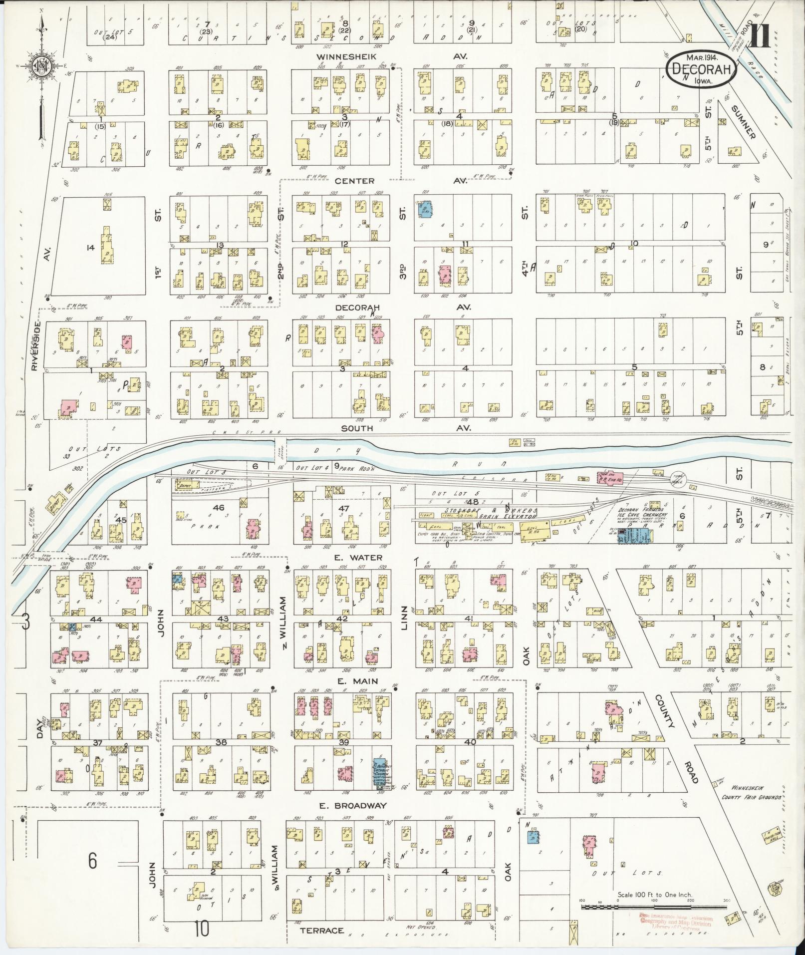 Sanborn Fire Insurance Map from Decorah, Winneshiek County, Iowa (1914), Sheet #0011 - Historic Sanborn Fire Insurance Map Print, vintage old map wall art