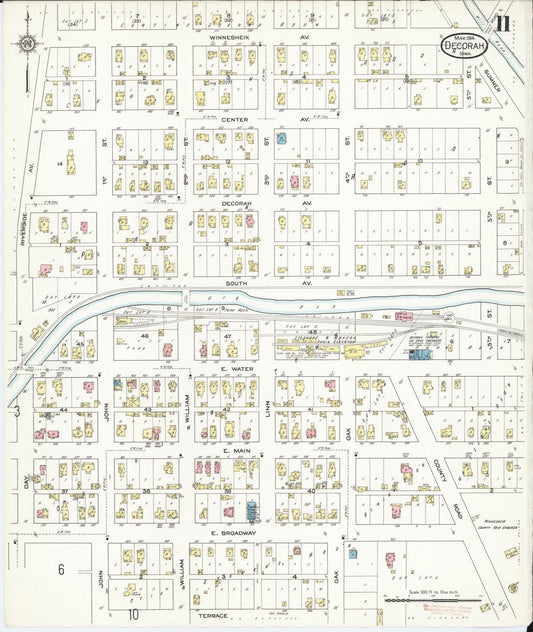 Sanborn Fire Insurance Map from Decorah, Winneshiek County, Iowa (1914), Sheet #0011 - Historic Sanborn Fire Insurance Map Print, vintage old map wall art