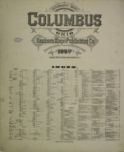 Sanborn Fire Insurance Map from Columbus, Franklin County, Ohio (1887), Sheet #0001 - Historic Sanborn Fire Insurance Map Print, vintage old map wall art, antique decor, genealogy gift, Ohio Ohio map